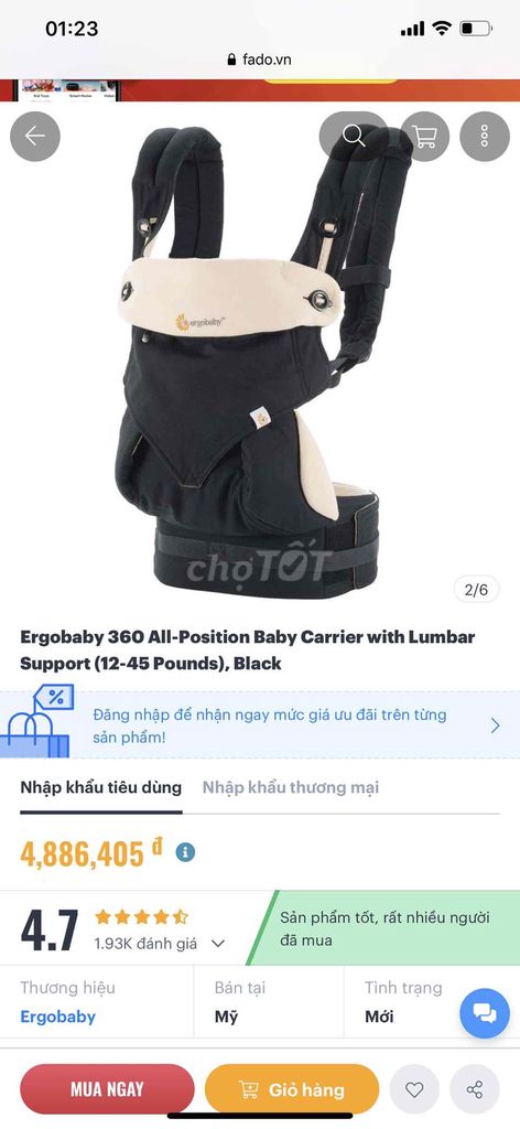 Địu em bé Ergobaby 360 Đen. Mua bán Mẹ và bé tại Quận Bình Thạnh Tp Hồ Chí Minh được đăng bởi iamTrang hình 1
