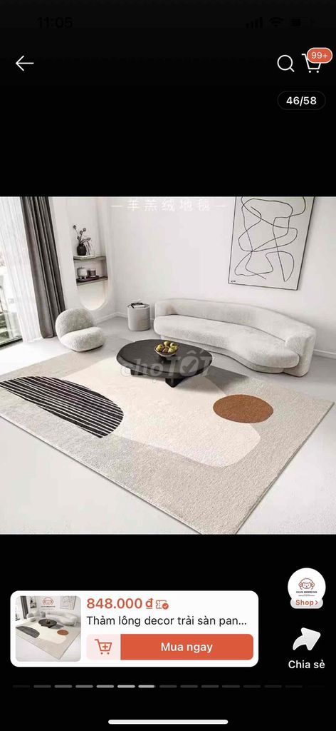 Thảm trải sàn Lông mịn 1m6x2m3 Mới 90%. Mua bán Nội thất, đồ gia dụng khác tại Quận Cẩm Lệ Đà Nẵng được đăng bởi KiTa hình 1