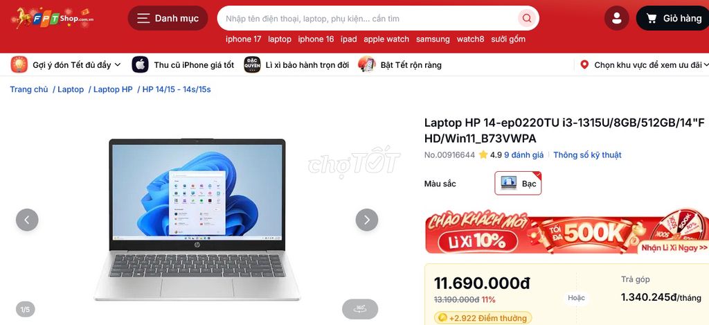 HP 14-ep0220TU i3-1315U 14 inch 8GB/256GB. Mua bán Laptop tại Quận Sơn Trà Đà Nẵng được đăng bởi vo ngoc tuan hình 1