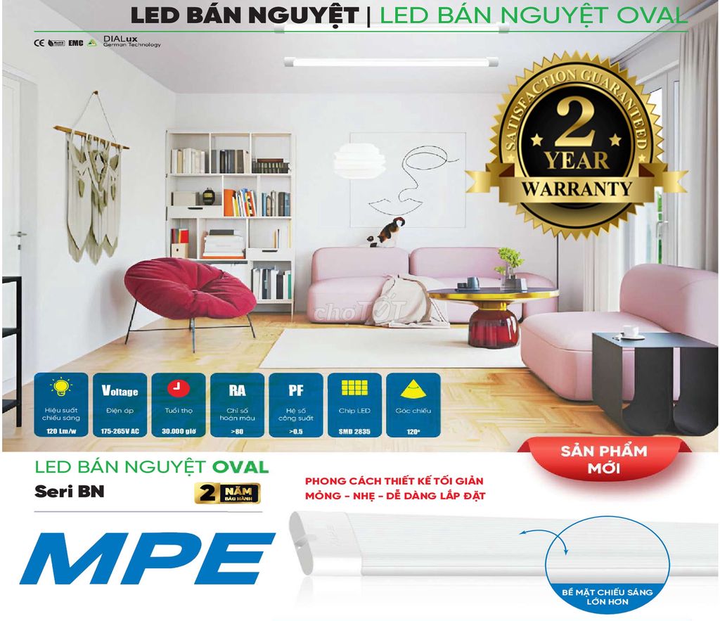 Đèn Led bán nguyệt Oval MPE Bảo Hành 2 năm