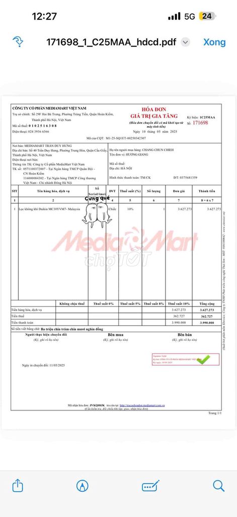 Máy lọc không khí Daikin Trắng. Mua bán Nội thất, đồ gia dụng khác tại Quận Cầu Giấy Hà Nội được đăng bởi Mun Sky hình 1