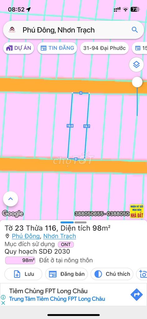 Bán gấp 98m2 đất thổ cư xã Phú Đông . Đường oto . Giá cực tốt cho khá