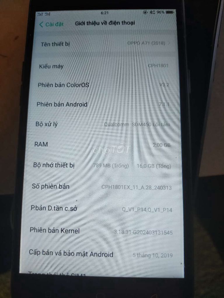 OPPO A71 (2018) 2GB/16GB Đen. Mua bán Điện thoại tại Quận 7 Tp Hồ Chí Minh được đăng bởi Baloc1991 hình 1