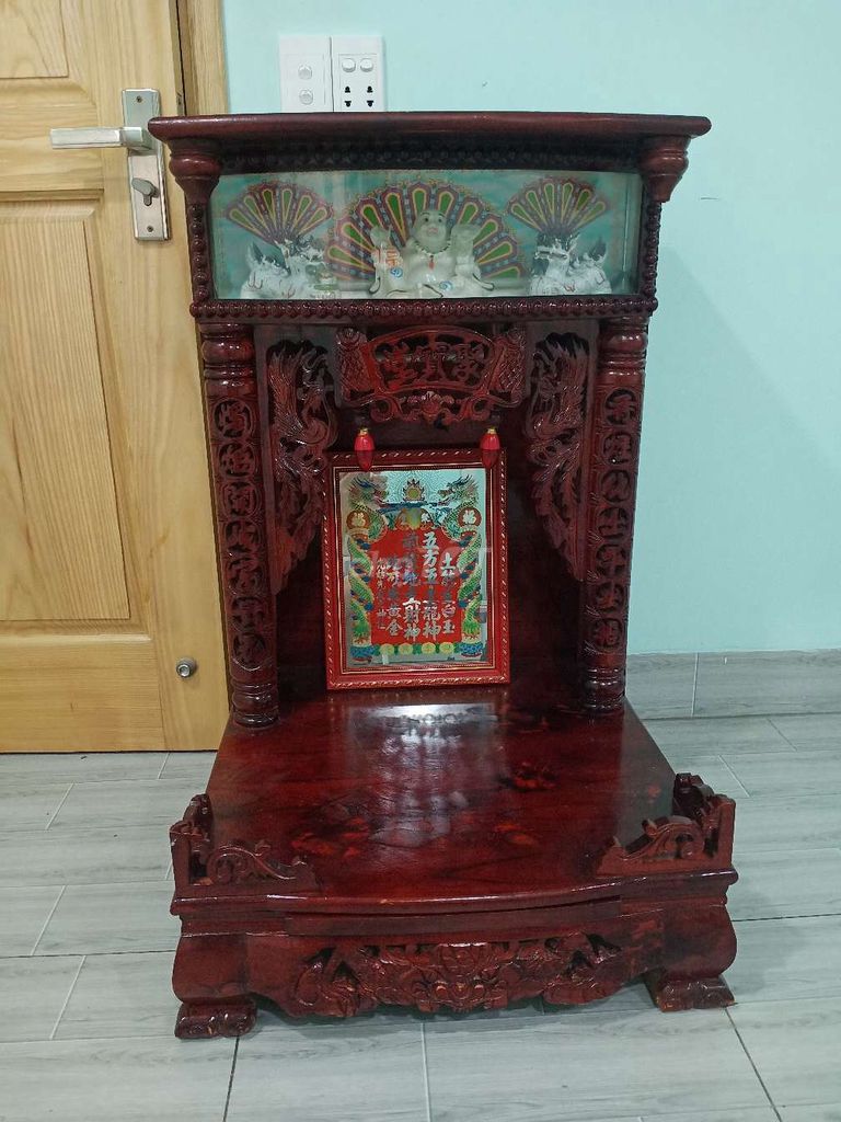 Tlý bàn thờ ông địa gỗ xoan đào ngang 56x56x90