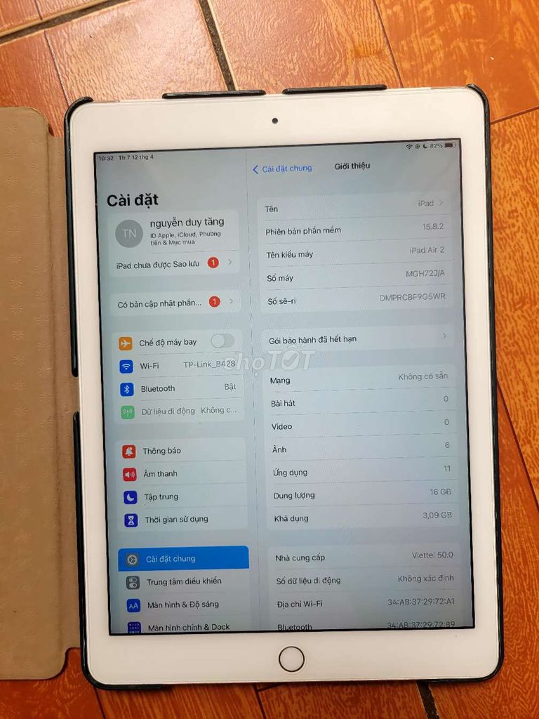 Máy tính iPad air 2 bản 4g/16gb ít sử dụng. Mua bán Máy tính bảng tại Quận Bắc Từ Liêm Hà Nội được đăng bởi DUY TANG hình 1
