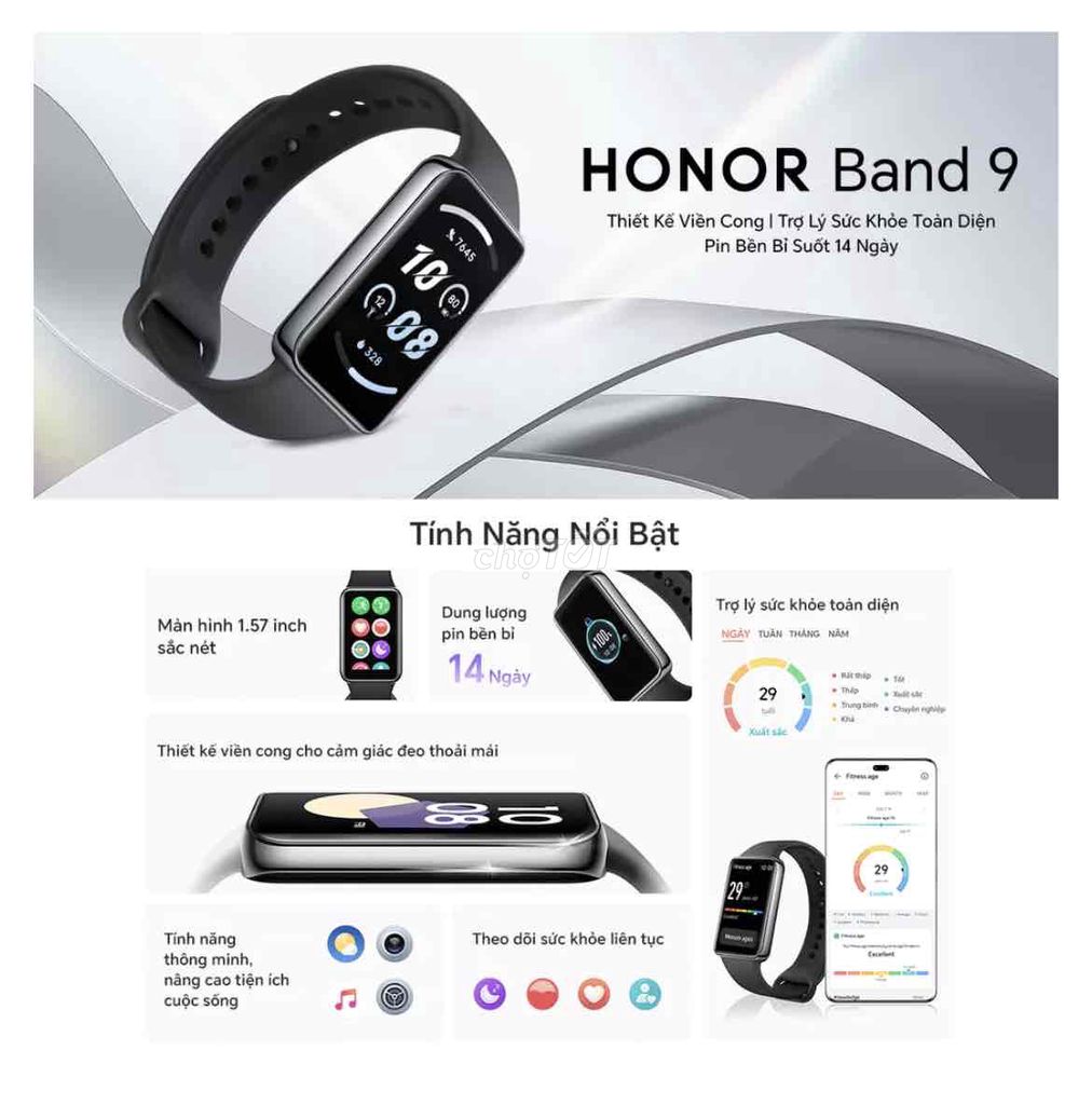 HONOR BAND 9 NGUYÊN SEAL MÀU ĐEN