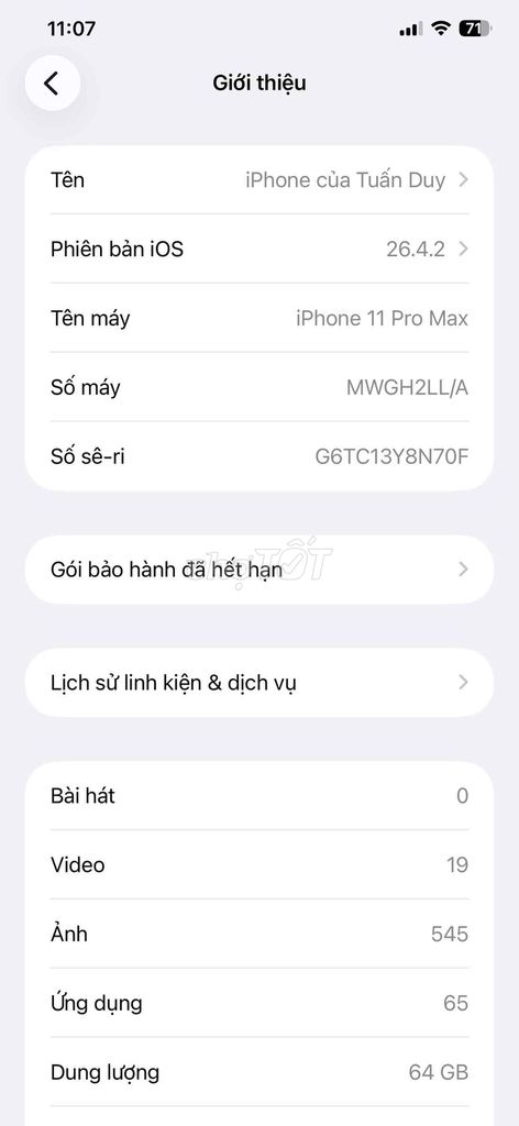 Apple iPhone 11 Pro Max 64GB Vàng Đã sử dụng. Mua bán Điện thoại tại Quận Long Biên Hà Nội được đăng bởi Theo Hà Tuấn Duy hình 1