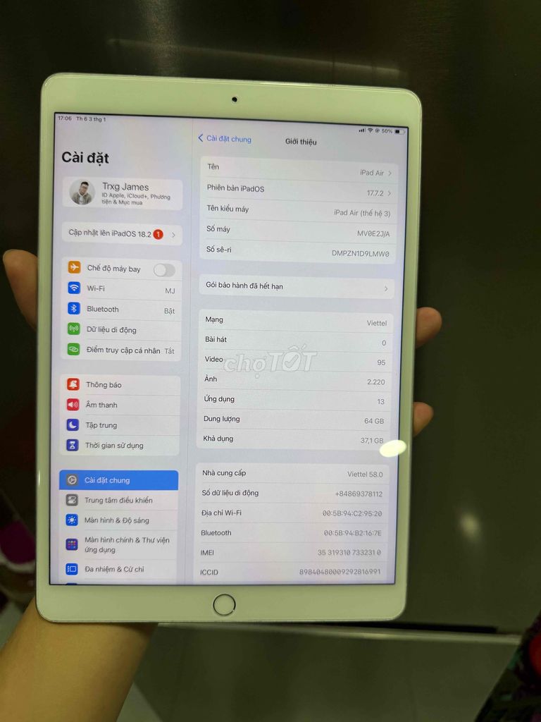 iPad Air 3 có 4G pin 93