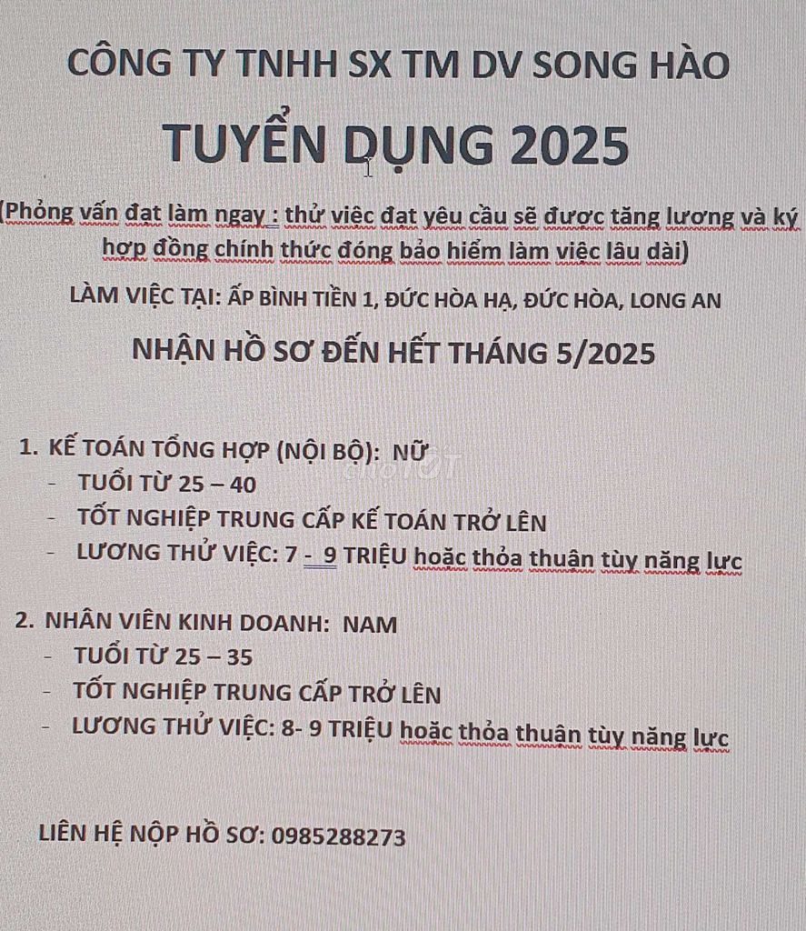 Tuyển kế toán làm nội bộ. Việc làm Kế toán tại Huyện Đức Hòa Long An được đăng bởi Thanh Hoai hình 1