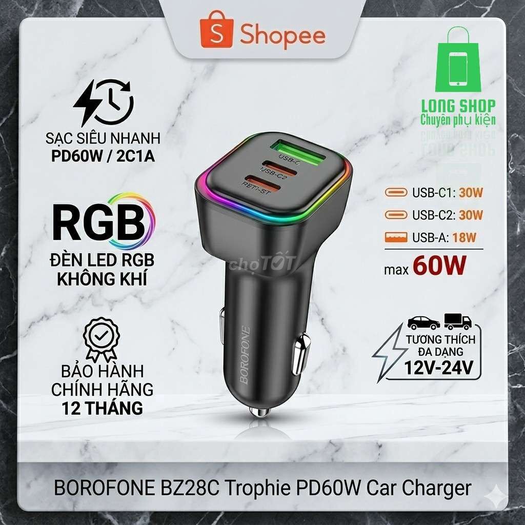 Sạc ô tô BOROFONE BZ28C Đen. Mua bán Phụ kiện (Màn hình, Chuột...) tại Huyện Châu Đức Bà Rịa - Vũng Tàu được đăng bởi Long Shop hình 1