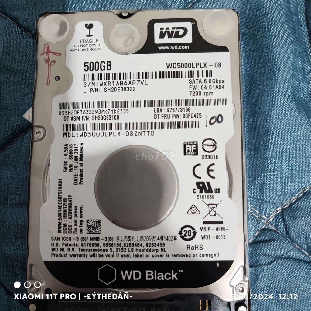 HHD WD Black 2.5 500Gb 7200rpm,sk 100%