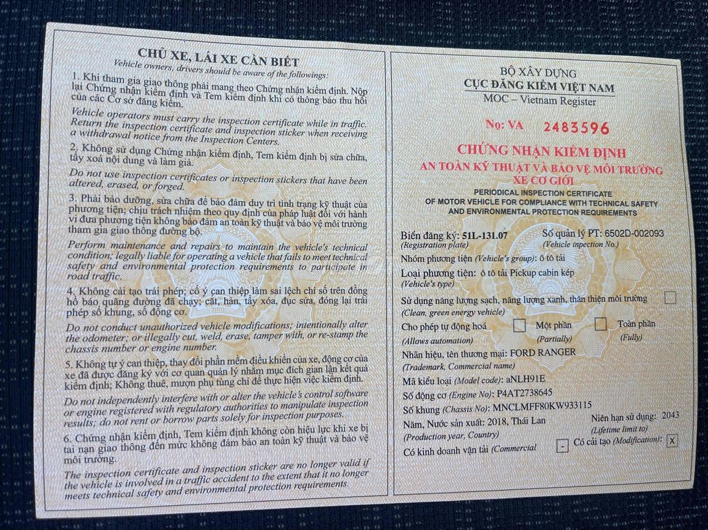 FORD GANGER XLS dầu 2.2 số tự động,một cầu, sx2018. Mua bán Ô tô tại Quận 4 Tp Hồ Chí Minh được đăng bởi A Linh  hình 7