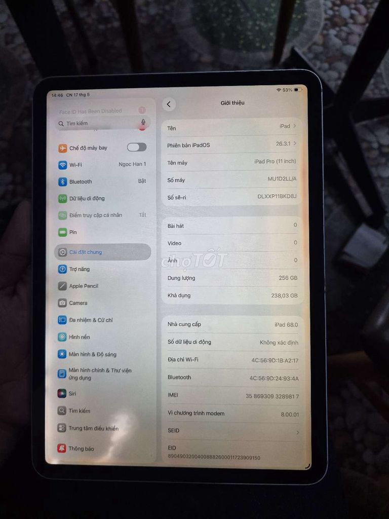 IPad Pro 2018 11 inch 256GB 5G Wifi. Mua bán Máy tính bảng tại Quận Bình Tân Tp Hồ Chí Minh được đăng bởi V I N H hình 1