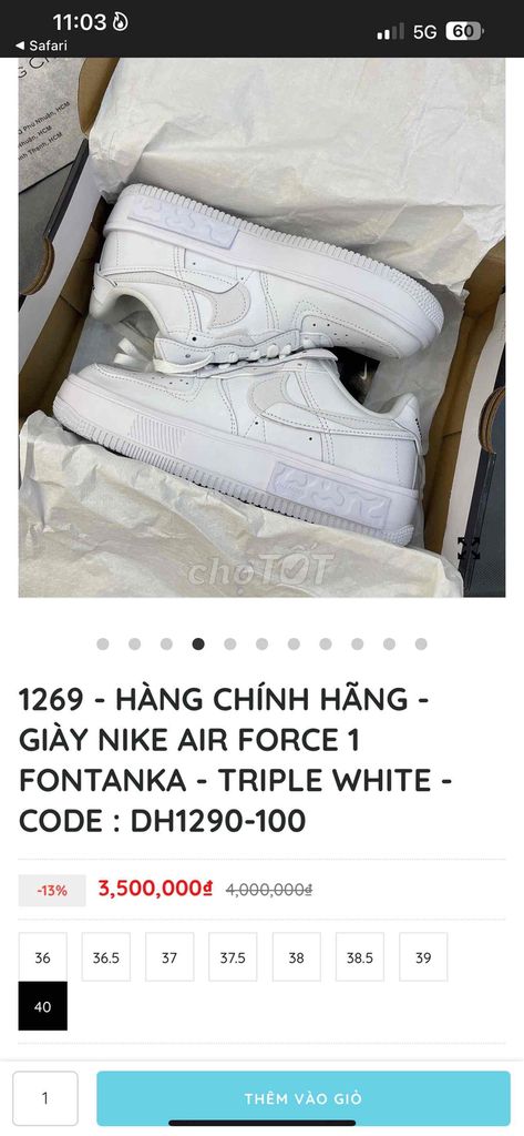 af1 fontanka - triple white size 40 (chính hãng)