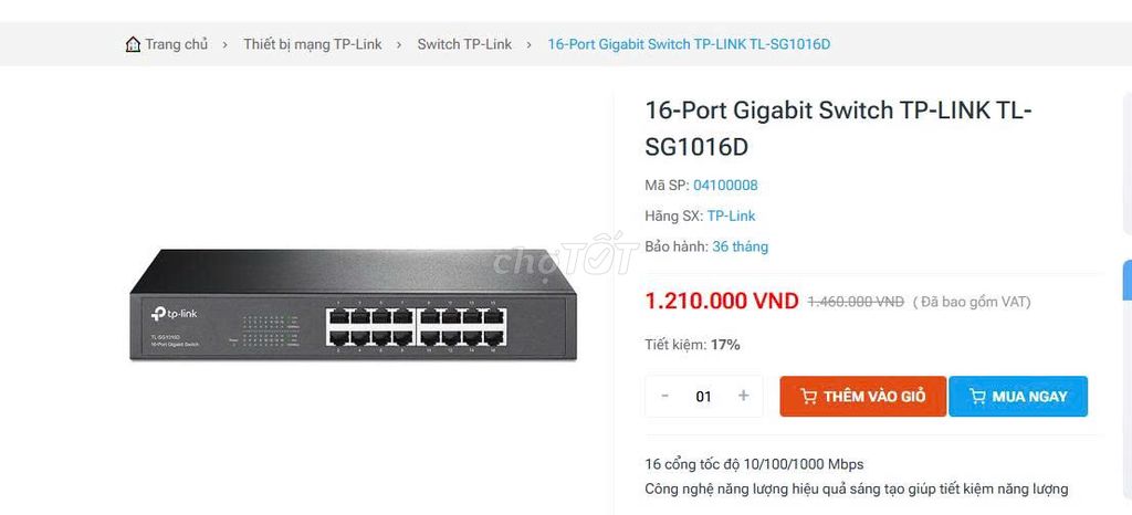 Switch mạng TP-Link TL-SG1016D Mới 100%. Mua bán Phụ kiện (Màn hình, Chuột...) tại Huyện Thuỷ Nguyên Hải Phòng được đăng bởi Thanh Liêm hình 1
