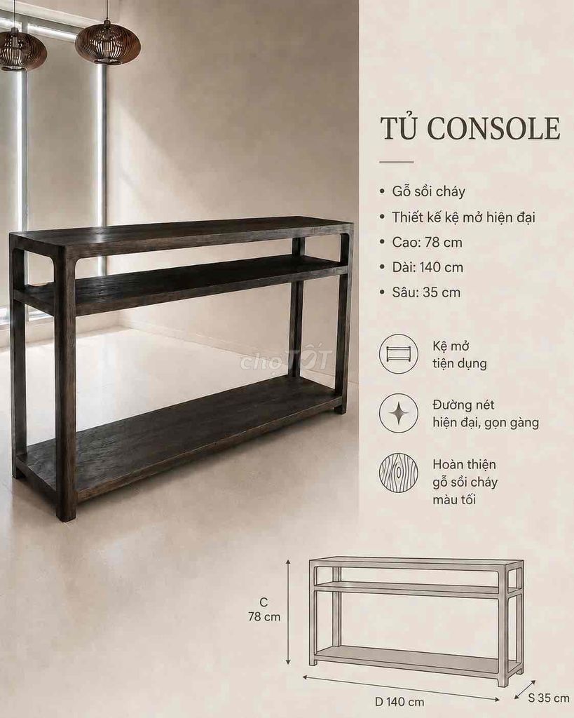 Tủ console gỗ sồi cháy kệ mở 140cm. Mua bán Tủ, kệ gia đình tại Thành phố Hội An Quảng Nam được đăng bởi Mathias Schoenknecht  hình 1