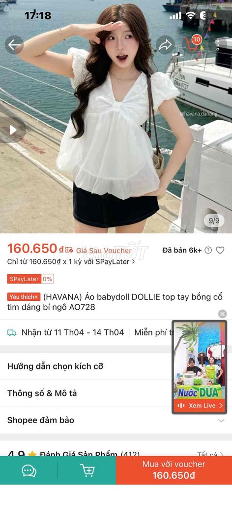 Áo babydoll HAVANA DOLLIE Nữ Trắng. Mua bán Quần áo tại Quận 7 Tp Hồ Chí Minh được đăng bởi bichh changg hình 1