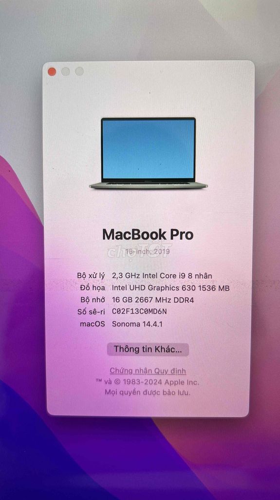 Apple MacBook Pro 16 inch 2019 i9 16GB 99%. Mua bán Laptop tại Quận 7 Tp Hồ Chí Minh được đăng bởi khuongkent hình 1