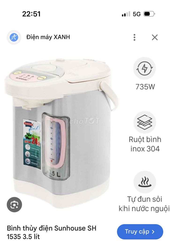 Bình thủy điện Sunhouse SH 1535. Mua bán Bếp, lò, đồ điện nhà bếp tại Quận Bình Tân Tp Hồ Chí Minh được đăng bởi Ngọcc Hoaa hình 1