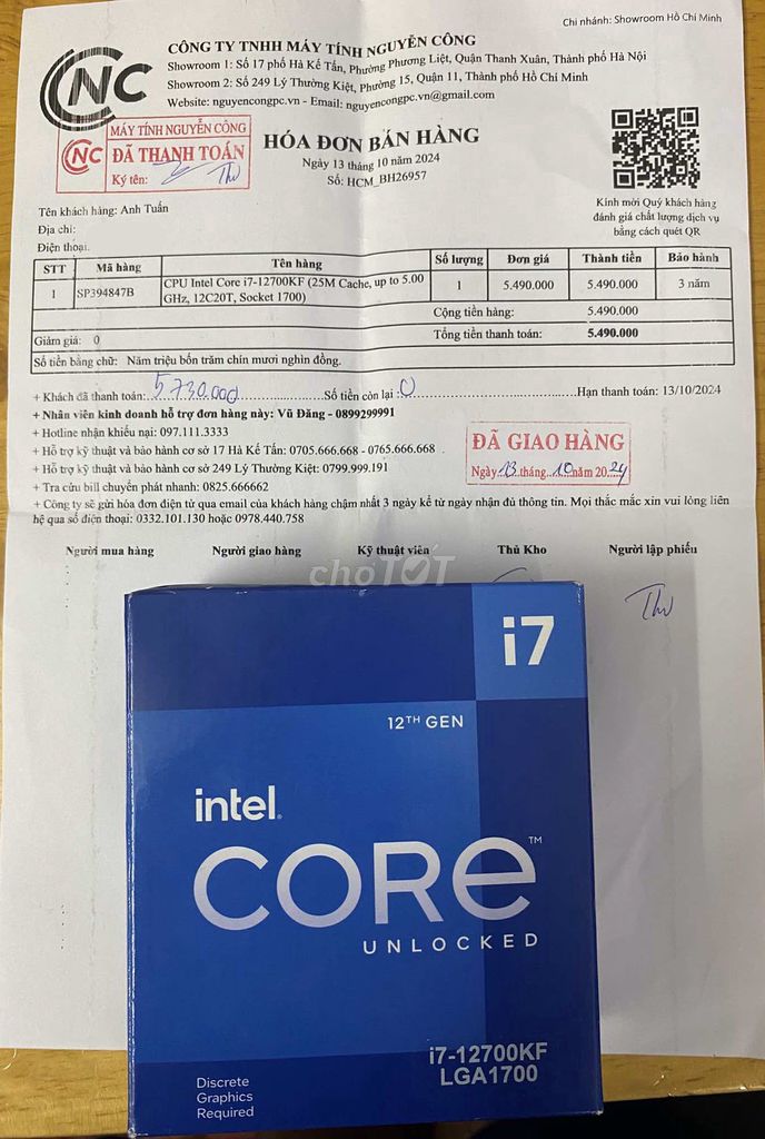 CPU i7 12700KF + B760M Trắng Aorus Elite X AX DDR5. Mua bán Linh kiện (RAM, Card...) tại Quận 6 Tp Hồ Chí Minh được đăng bởi Tuấn hình 1