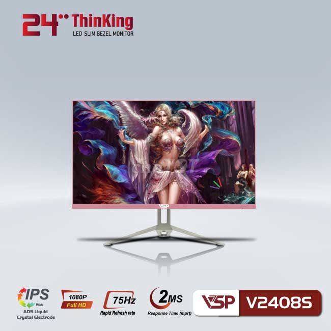 Màn phẳng LED mỏng tràn viền VSP V2408S Hồng-75Hz