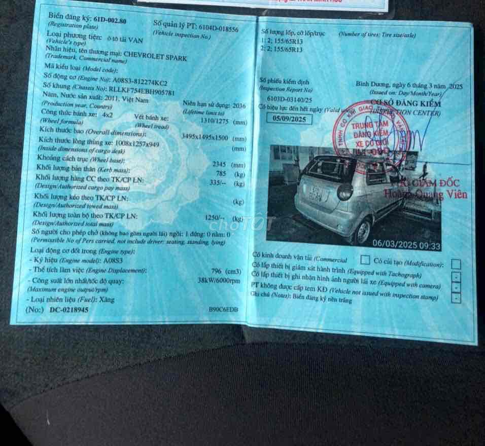 Chevrolet Spark 2011 LT 0.8 MT 2 chổ ngồi. Mua bán Ô tô tại Thành phố Thủ Dầu Một Bình Dương được đăng bởi Hoàng Thiện hình 4