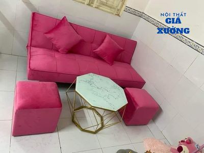 Sofa bed - vải nhung màu hồng -  màu - freeship