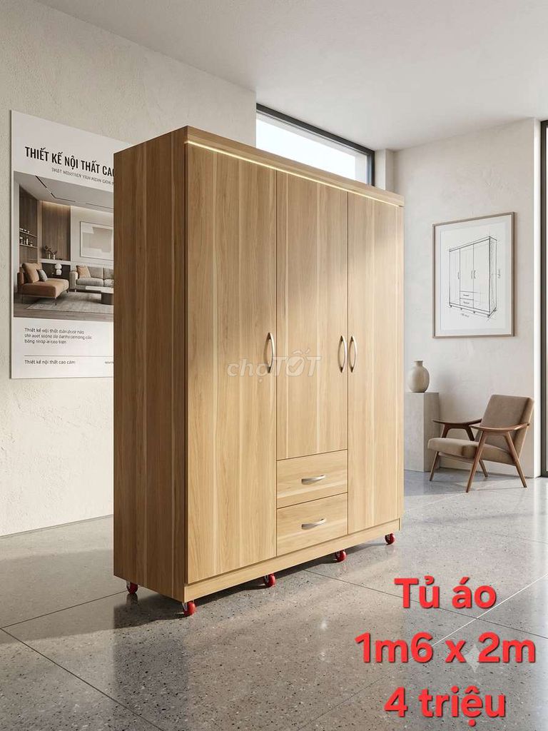 Tủ quần áo Gỗ Vàng gỗ 1m6 x 2m. Mua bán Tủ, kệ gia đình tại Thành phố Buôn Ma Thuột Đắk Lắk được đăng bởi NỘI THẤT BUÔN MA THUỘT hình 1