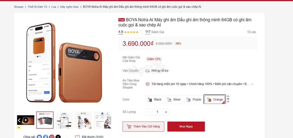 Máy ghi âm BOYA Notra AI 64GB Chính hãng Được Tặng. Mua bán Tivi, Âm thanh tại Quận Đống Đa Hà Nội được đăng bởi Thế Hoàng hình 1