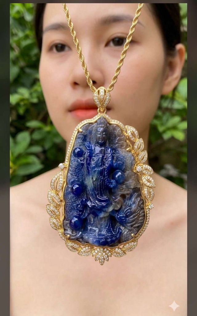Mặt dây chuyền Sapphire Vàng Mẹ Quan Âm. Mua bán Phụ kiện thời trang khác tại Quận Hà Đông Hà Nội được đăng bởi BÉ KITTY TV hình 1