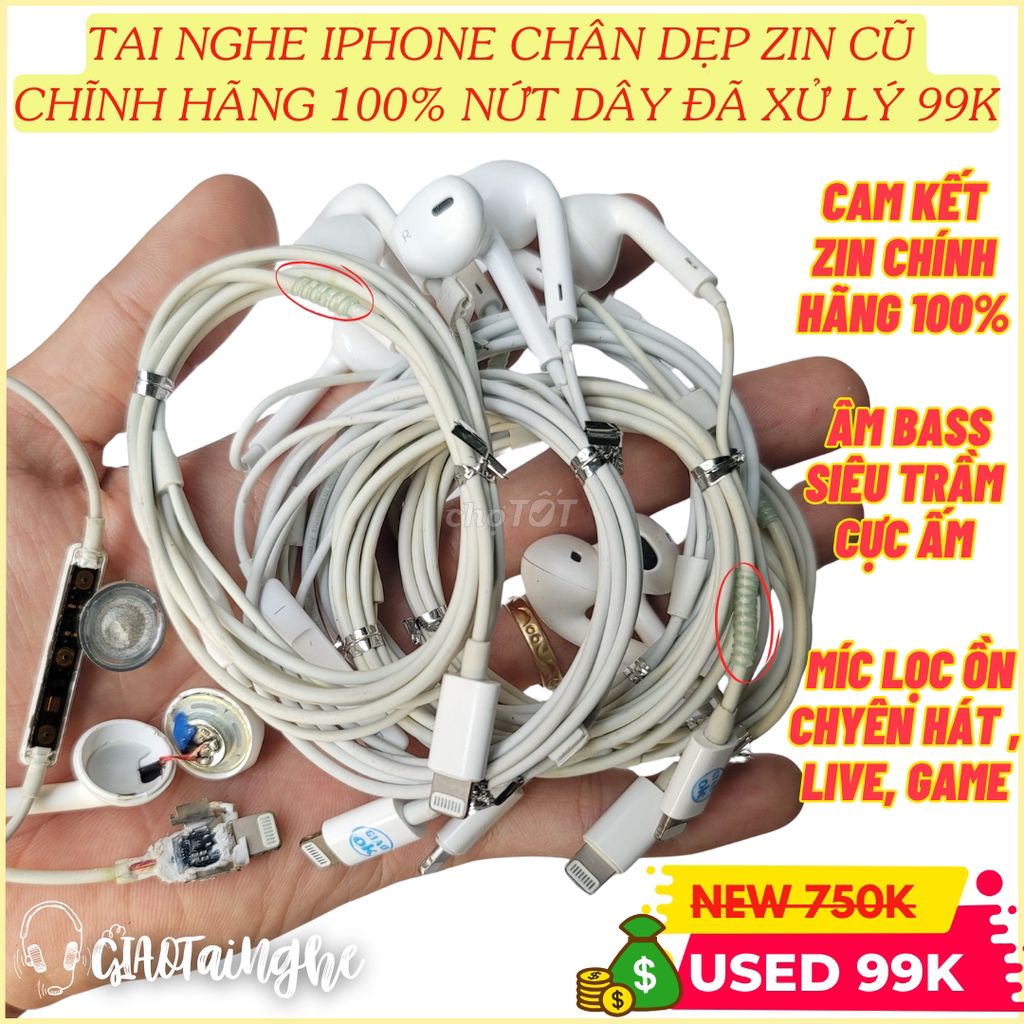 Tai nghe iphone chính hãng 100% chân dẹp NỨT đã XL