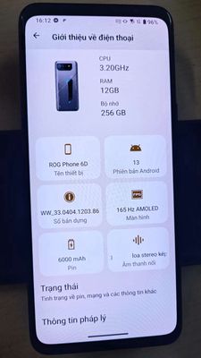 Asus ROG Phone 6D 256GB Đã Sử Dụng. Mua bán Điện thoại tại Thành phố Thủ Đức Tp Hồ Chí Minh được đăng bởi Pháp Hoàng