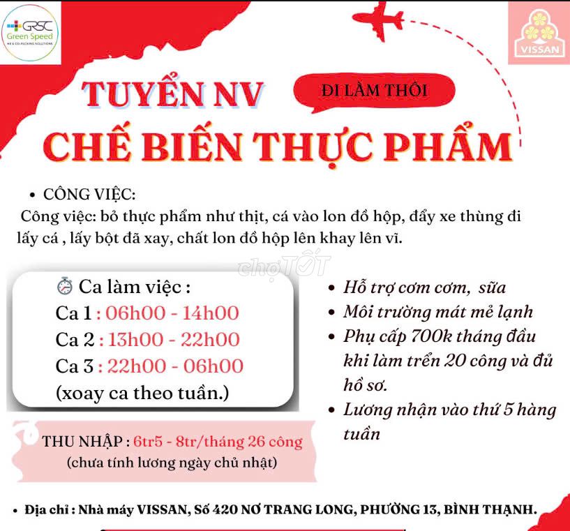 VISSAN CẦN NHÂN VIÊN CHẾ BIẾN THỰC PHẨM