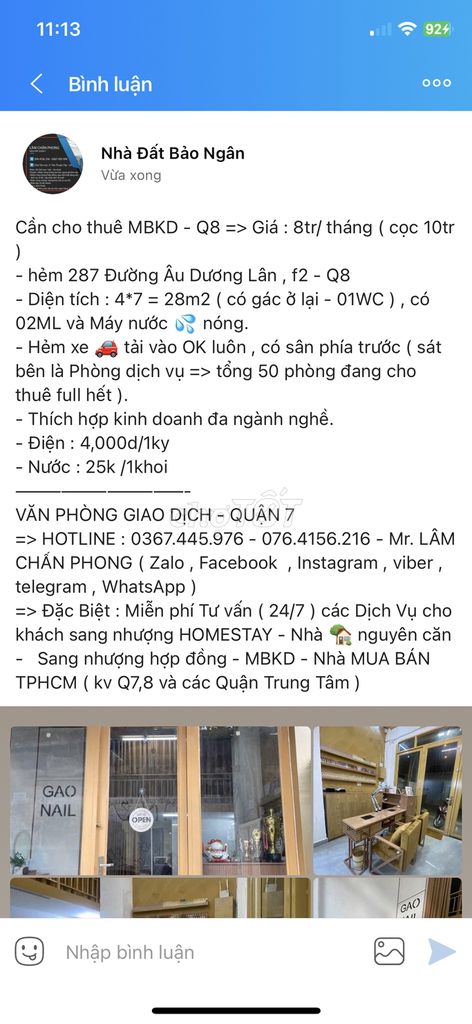 MBKD đường Âu dương lân => 8tr/ tháng