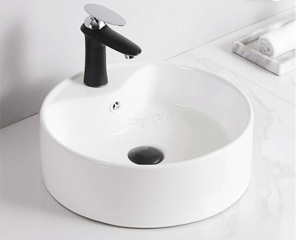 Lavabo Đặt Bàn Tròn Trắng Sứ Ceramic LA-07