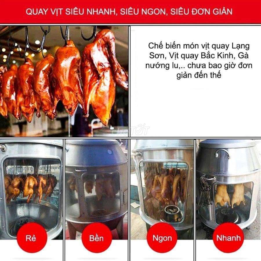 Lu quay gà vịt inox 80_90cm bằng than và gas