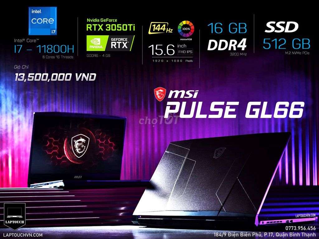 MSI PULSE GL66 [ RTX 3050Ti - 4 GB ]. Mua bán Laptop tại Quận Bình Thạnh Tp Hồ Chí Minh được đăng bởi Cửa Hàng Máy Tính Laptouch VN hình 1