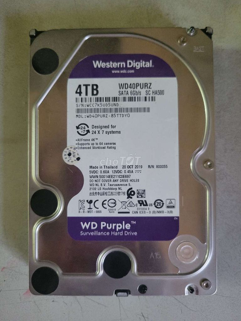 Ổ cứng HDD Western Digital WD40PURZ 4TB. Mua bán Linh kiện (RAM, Card...) tại Thành phố Thủ Đức Tp Hồ Chí Minh được đăng bởi Nguyễn Ngãi hình 1