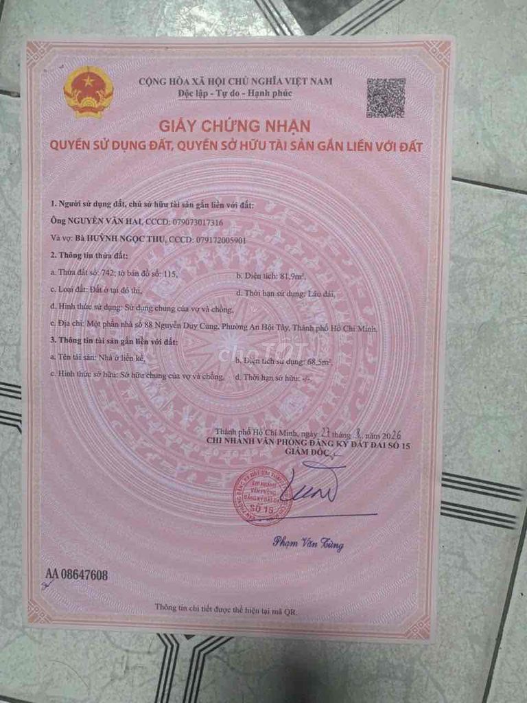 Bán nhà mặt tiền đường Nguyễn Duy Cung
