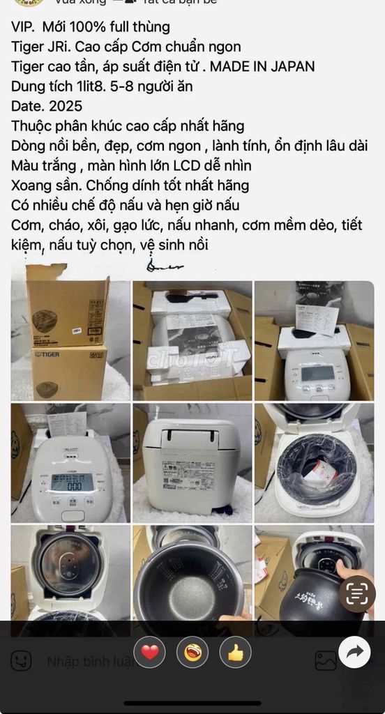 Nồi cơm điện Tiger JRI 1.8 lít Trắng Nhật Bản. Mua bán Bếp, lò, đồ điện nhà bếp tại Quận 3 Tp Hồ Chí Minh được đăng bởi hong de tran hình 1