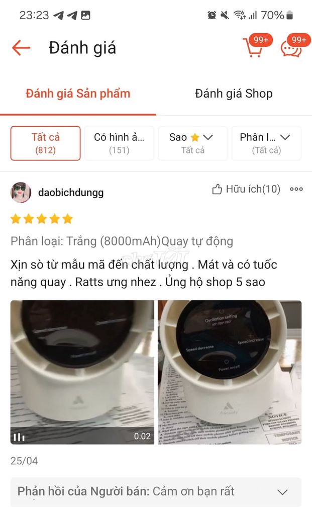 Quạt bàn Aecooly Chic 01 Đen 8000mAh Quay tự động. Mua bán Quạt tại Quận 4 Tp Hồ Chí Minh được đăng bởi Thành Tài hình 1