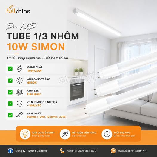 Đèn LED Tube Simon 10W Chip Hàn Quốc 600mm. Mua bán Đèn tại Quận Hai Bà Trưng Hà Nội được đăng bởi Trung Hiếu Fullshine hình 1