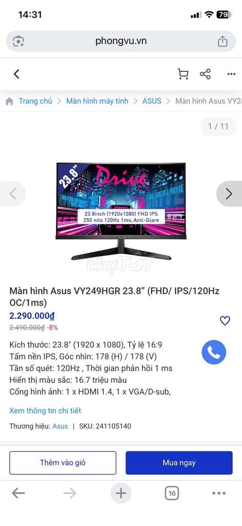 Màn hình Asus VY249HGR 23.8 inch. Mua bán Phụ kiện (Màn hình, Chuột...) tại Huyện Đức Hòa Long An được đăng bởi Huỳnh Quốc Bảo hình 1