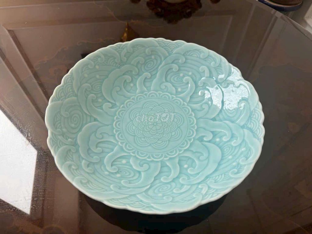 Đĩa sứ tráng men xanh Celadon cổ điển