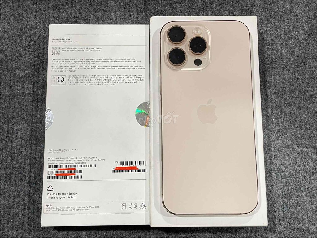 Iphone 16 Pro Max 256GB Gold VN fullbox sim VL new