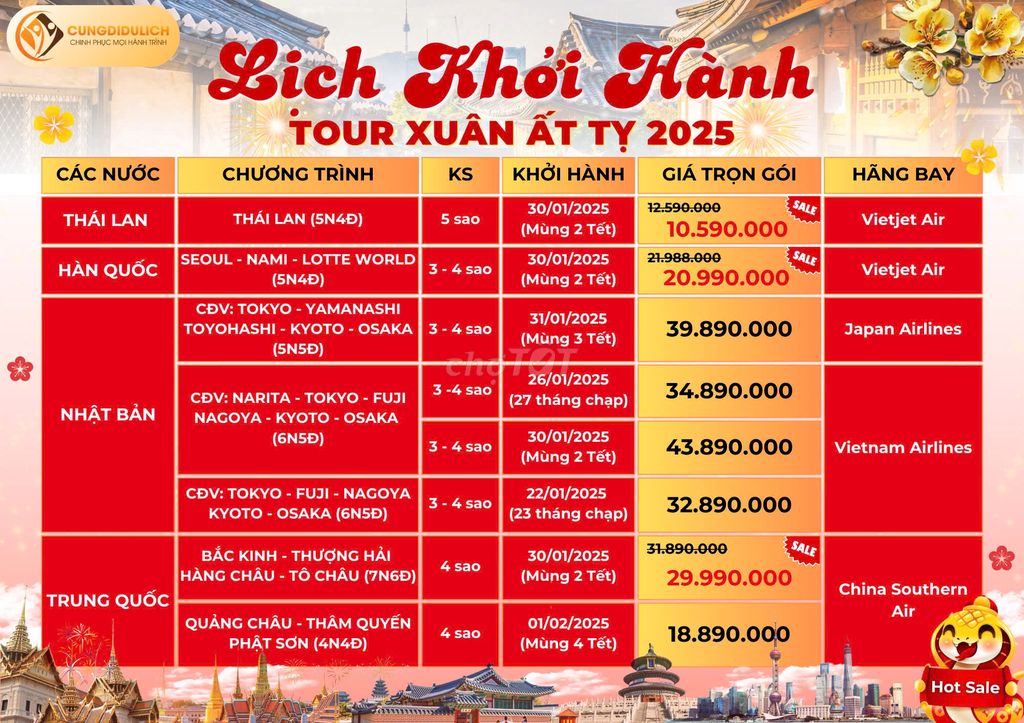 TOUR DU LỊCH QUỐC TẾ TẾT ÂM LỊCH 2025