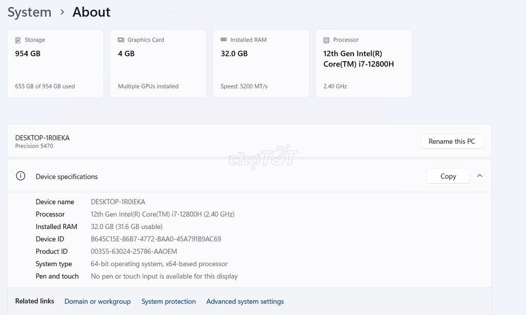 4Dell Precision 5470 i7-12800H 32GB DDr5 VGA4G/1TB. Mua bán Laptop tại Quận Nam Từ Liêm Hà Nội được đăng bởi Tên chưa cung cấp hình 1