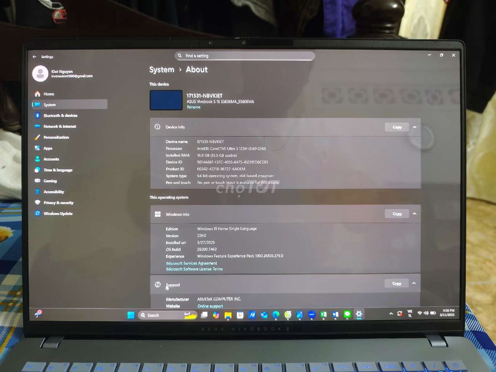 Asus Vivobook S16 Flip OLED, Core Ultra, 16GB RAM. Mua bán Laptop tại Thành phố Huế Thừa Thiên Huế được đăng bởi Kiet Nguyen hình 1