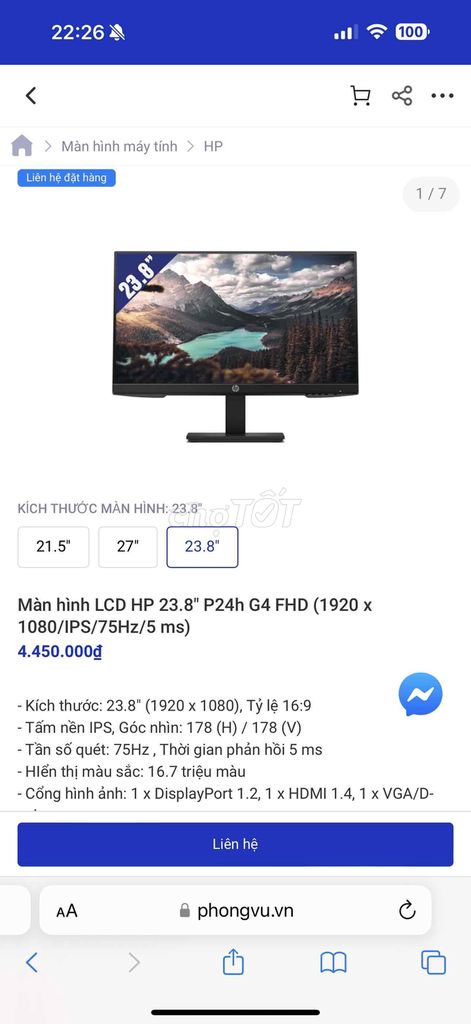 LCD Hp P24h G5 - 23.8FullHD, xoay 360, loa, bh 3Y
