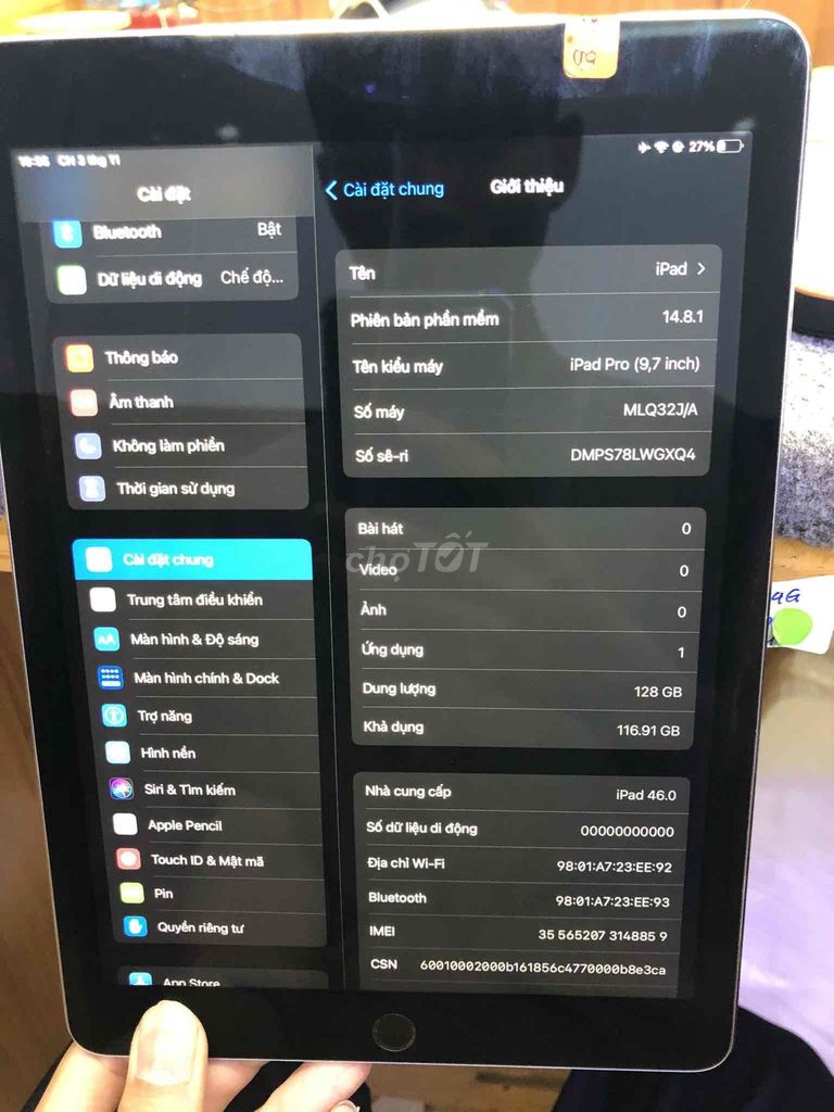 Apple iPad Pro 9.7 inch 128GB. Mua bán Máy tính bảng tại Quận Bình Tân Tp Hồ Chí Minh được đăng bởi Hưng hình 1